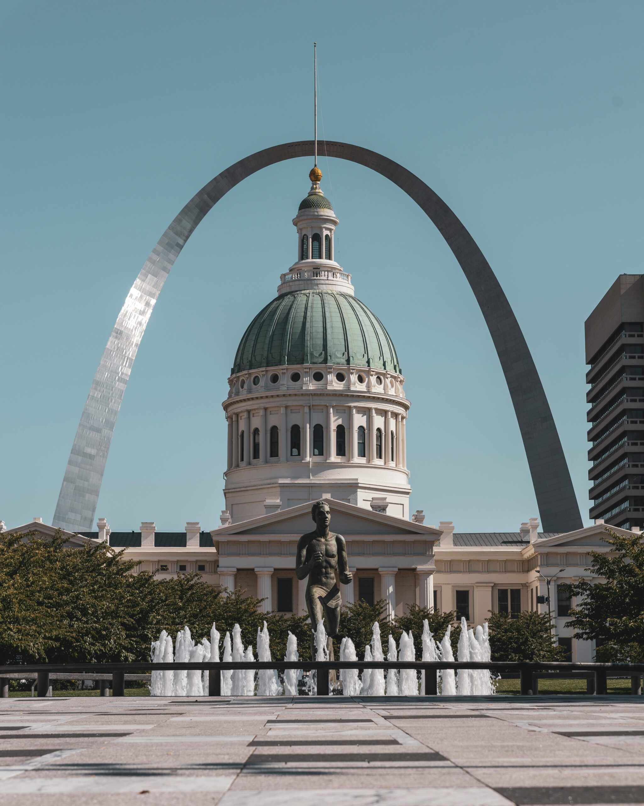 Runner Statue at the Kiener Memorial Fountain in front of Old Courthouse Building in St. Louis